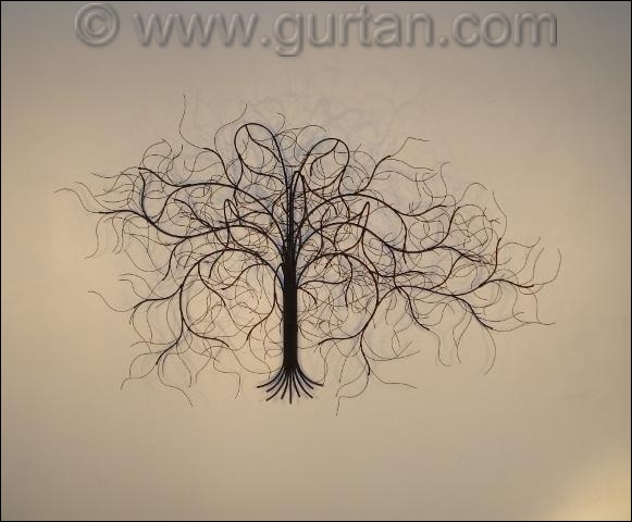 December Tree Metal Wall Sculpture with curly wire leaves