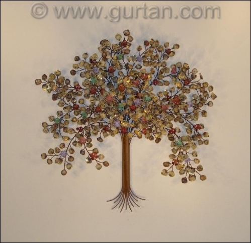Spring Blossoms Metal Tree Wall Art with colored flowers