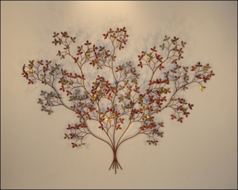 April Metal Wall Sculpture with shiny and dull brass copper leaves